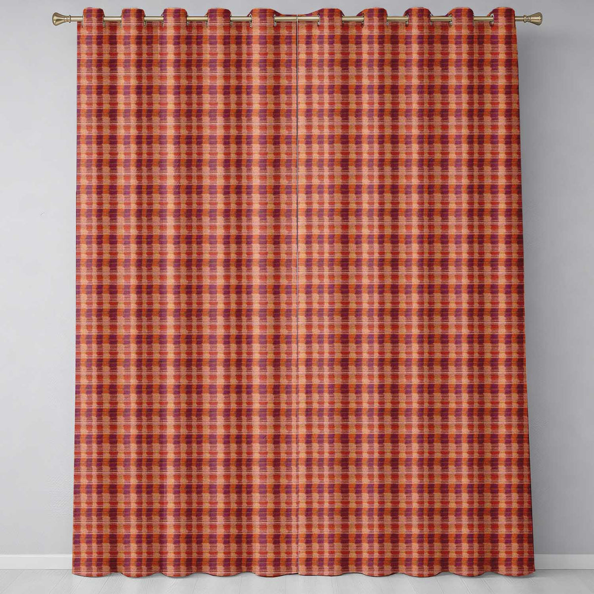 Warm Earth Tone Woven Stripe Textile Seamless Pattern  Readymade Eyelet Ring Top Thermal 100% Blackout Curtains