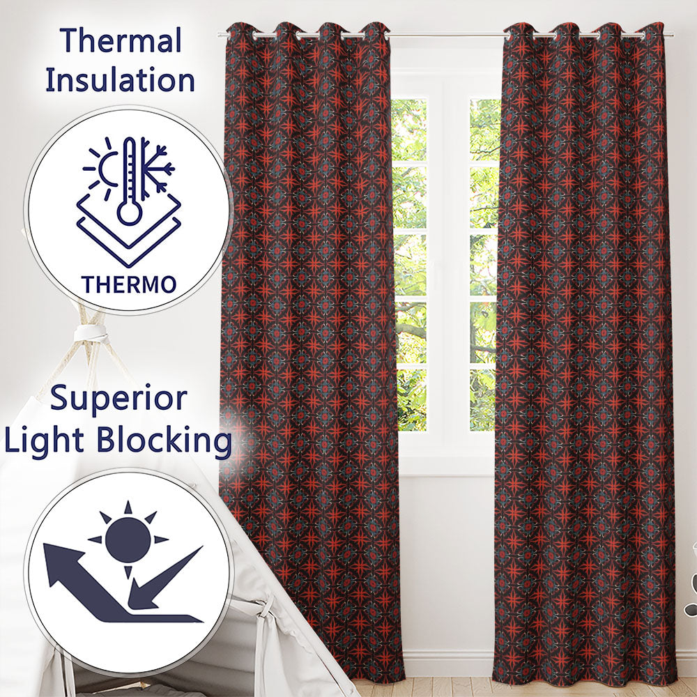 Vintage Floral Tile Geometric Seamless Pattern  Readymade Eyelet Ring Top Thermal 100% Blackout Curtains