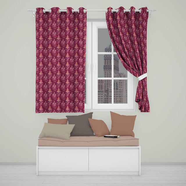 Rich Burgundy Watercolor Damask Ornamental Seamless Pattern  Readymade Eyelet Ring Top Thermal 100% Blackout Curtains