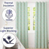 Delicate White Floral on Mint Green Seamless Pattern  Readymade Eyelet Ring Top Thermal 100% Blackout Curtains