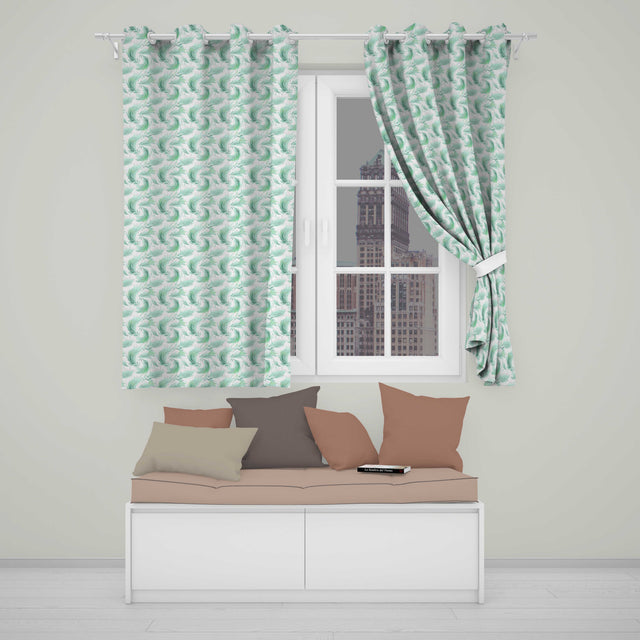 Abstract Mint Green Flowing Feather Swirl Seamless Pattern  Readymade Eyelet Ring Top Thermal 100% Blackout Curtains