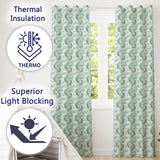Abstract Mint Green Flowing Feather Swirl Seamless Pattern  Readymade Eyelet Ring Top Thermal 100% Blackout Curtains