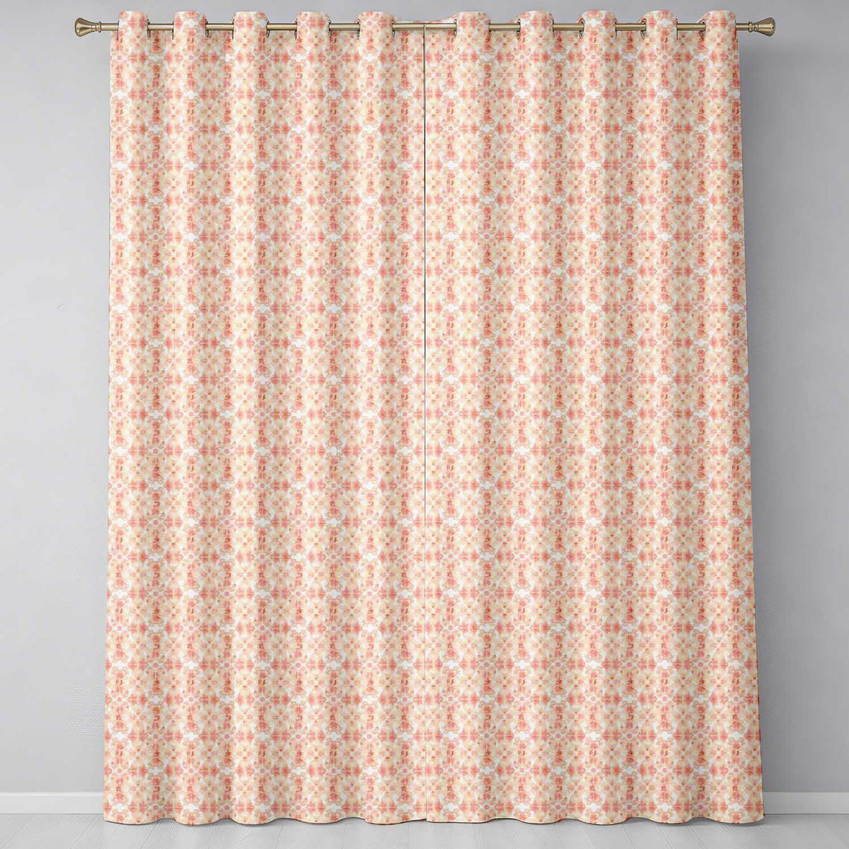 Soft Coral Decorative Damask Floral Seamless Pattern  Readymade Eyelet Ring Top Thermal 100% Blackout Curtains