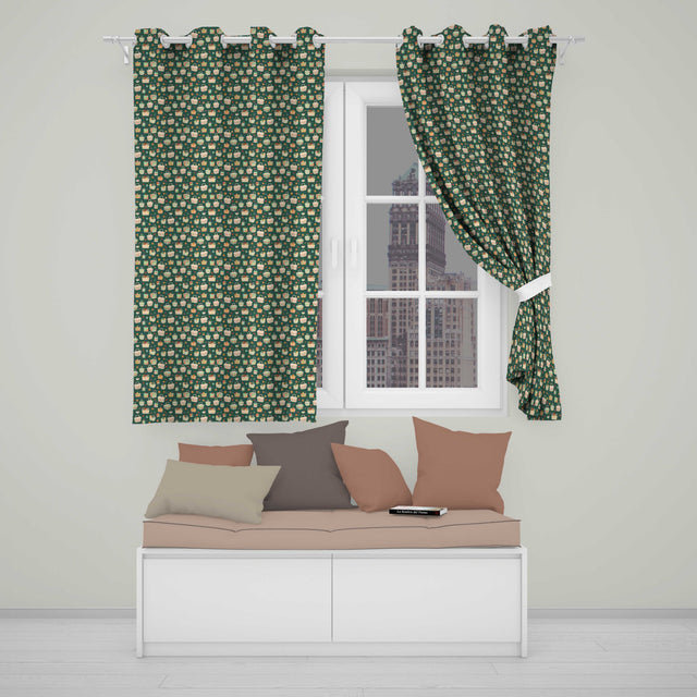 Playful Picnic Baskets and Fruit  Dark Background Seamless Pattern  Readymade Eyelet Ring Top Thermal 100% Blackout Curtains
