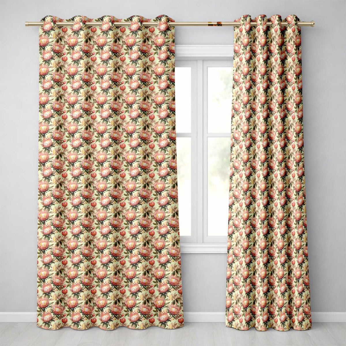 Vintage Protea Floral Botanical Seamless Pattern  Readymade Eyelet Ring Top Thermal 100% Blackout Curtains