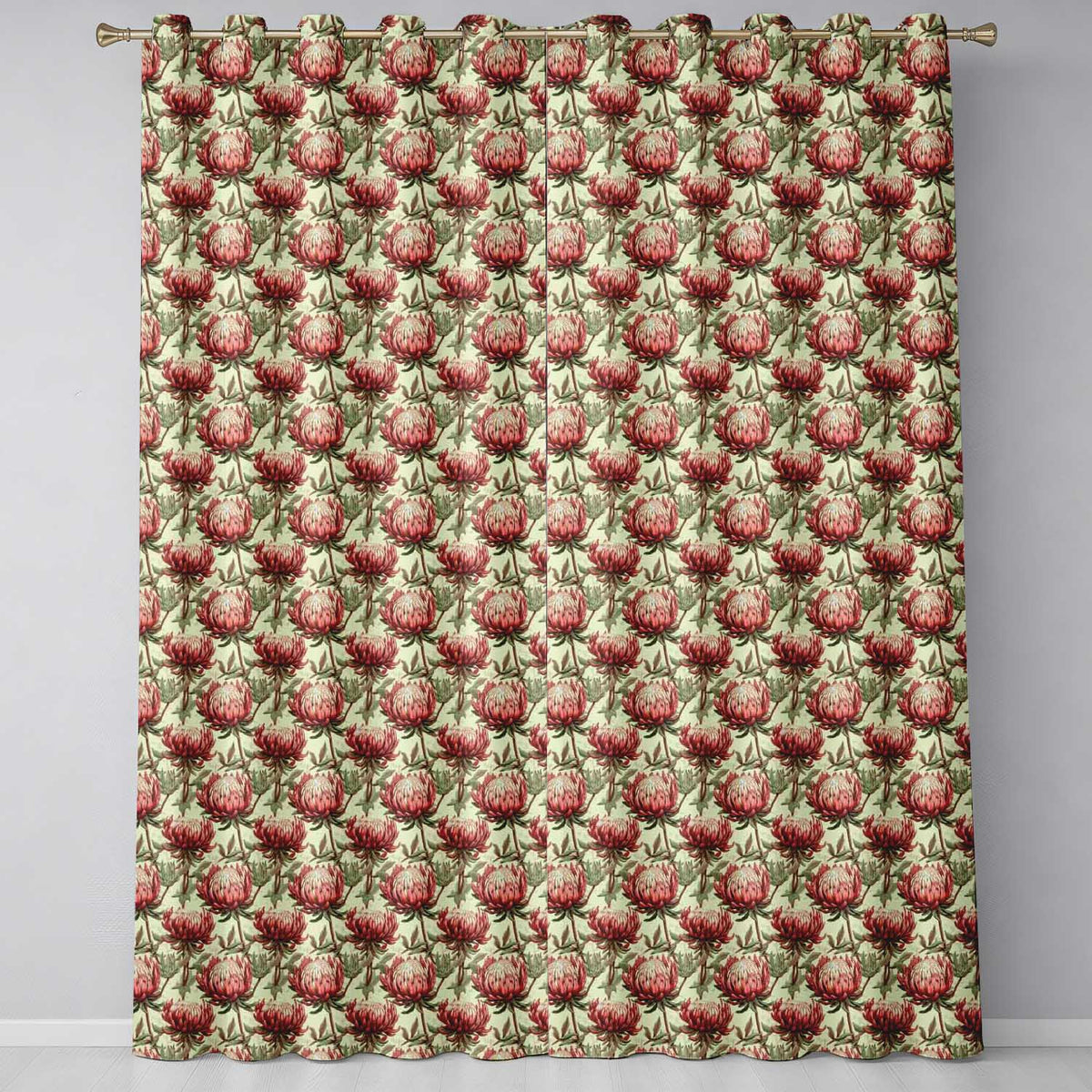 Vintage Style Red Protea Floral Seamless Pattern  Readymade Eyelet Ring Top Thermal 100% Blackout Curtains