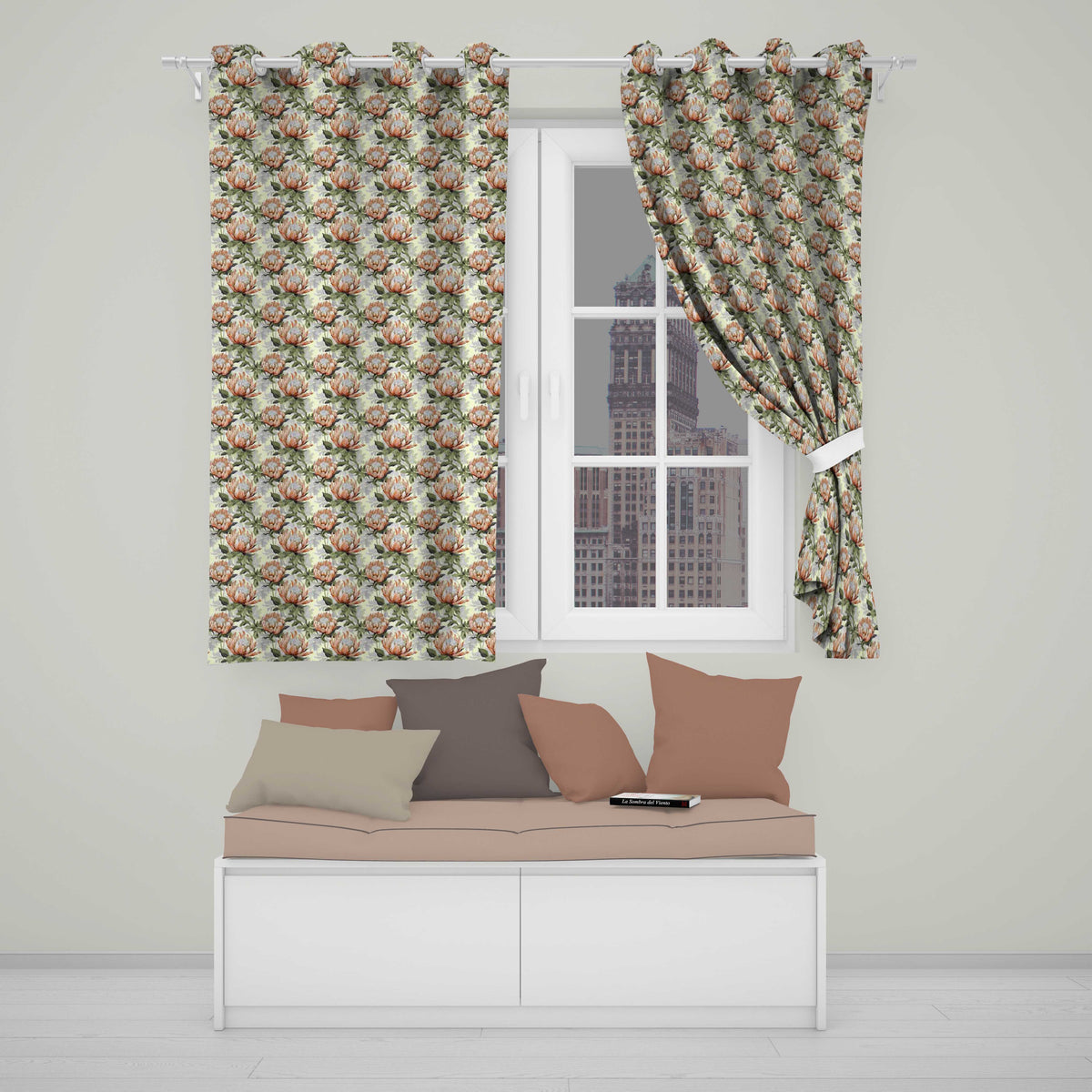 Neutral Tone Protea Botanical Floral Seamless Pattern  Readymade Eyelet Ring Top Thermal 100% Blackout Curtains