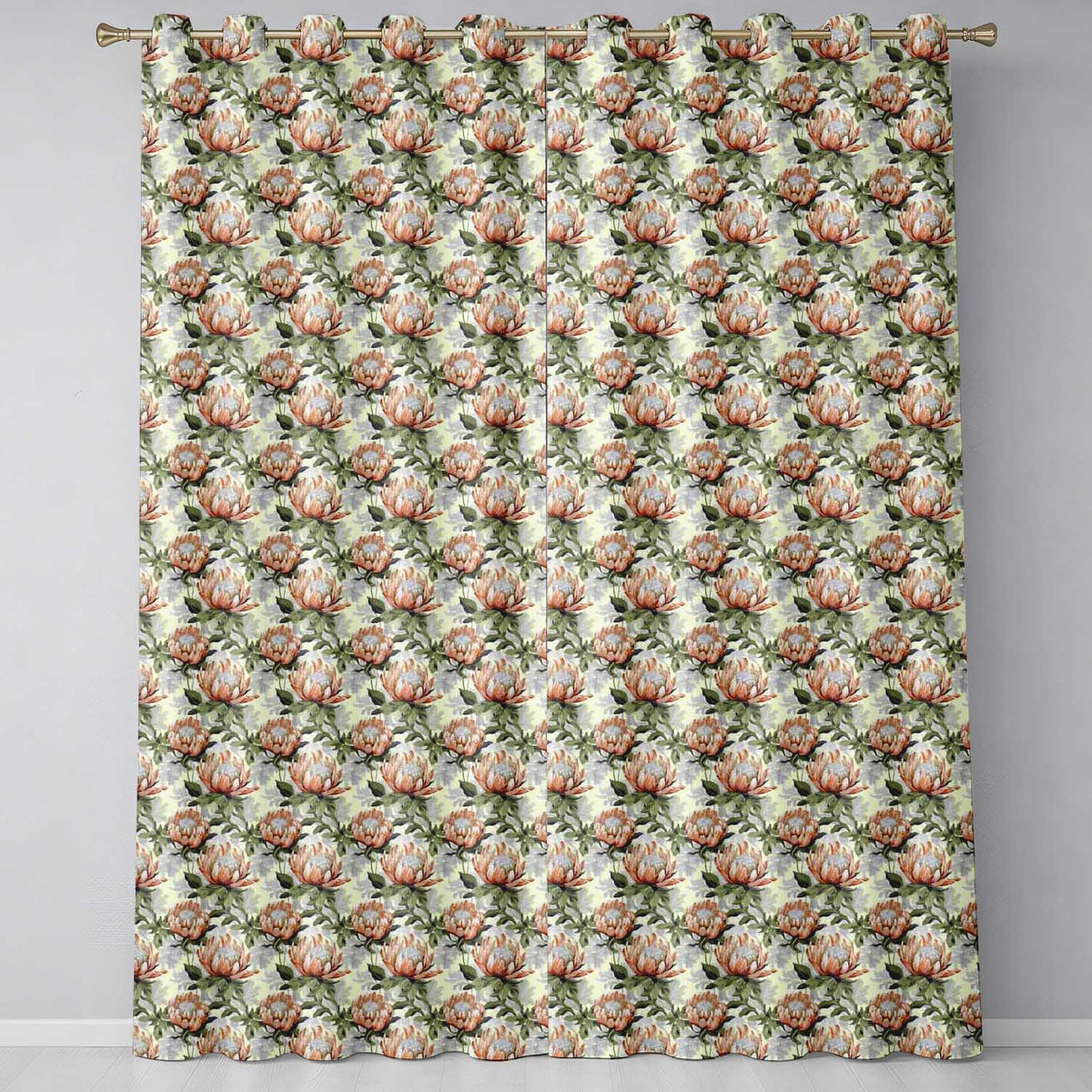Neutral Tone Protea Botanical Floral Seamless Pattern  Readymade Eyelet Ring Top Thermal 100% Blackout Curtains