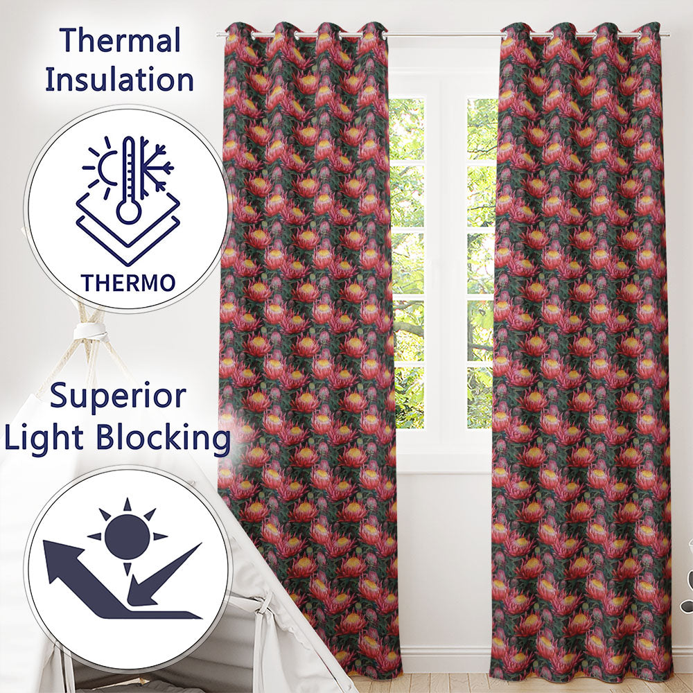 Bold Pink Protea Botanical Floral Seamless Pattern  Readymade Eyelet Ring Top Thermal 100% Blackout Curtains