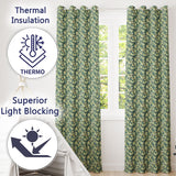 Elegant Blue Floral Branches on Cream Background Seamless Pattern  Readymade Eyelet Ring Top Thermal 100% Blackout Curtains