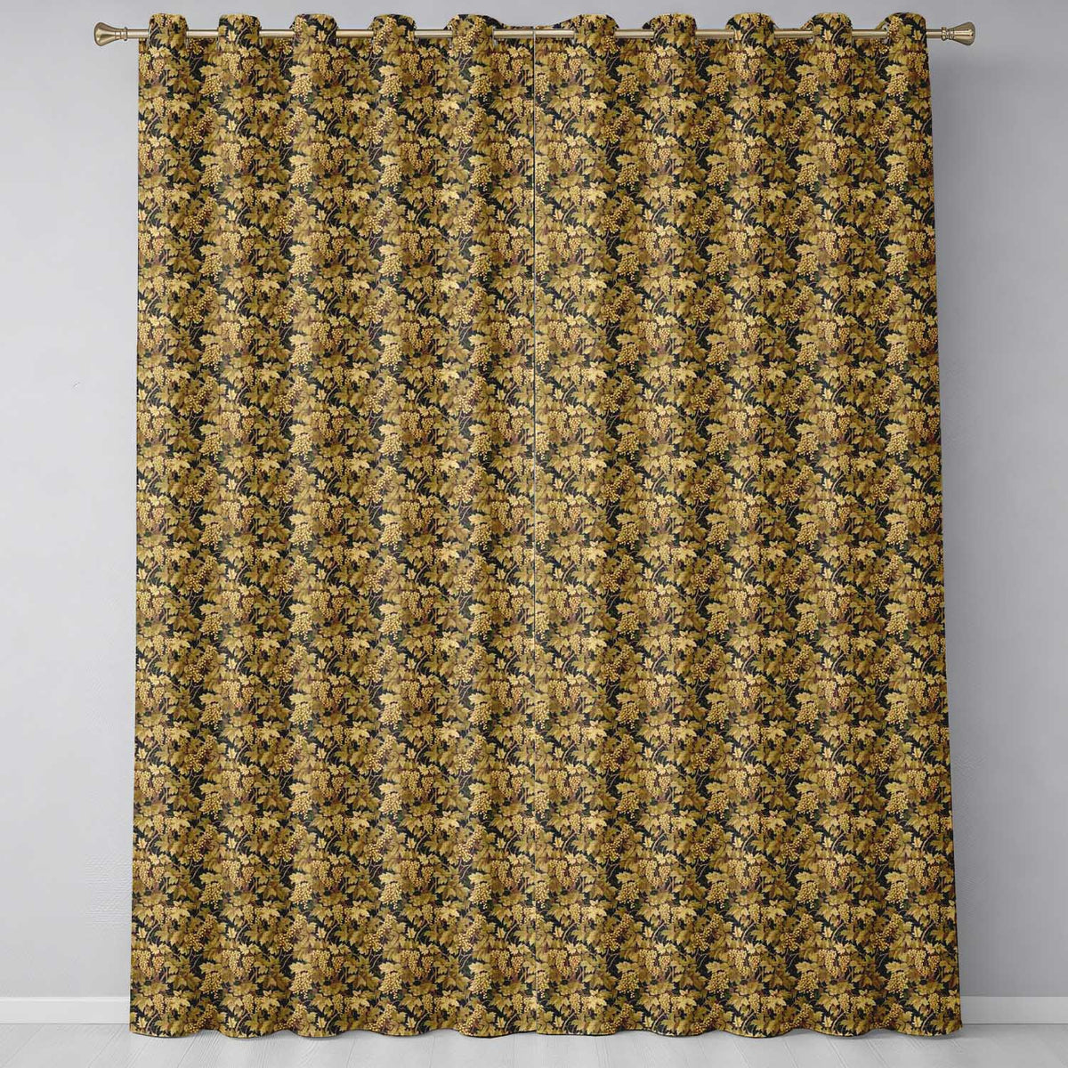 Elegant Autumn Leaves and Swirling Vines Seamless Pattern  Readymade Eyelet Ring Top Thermal 100% Blackout Curtains