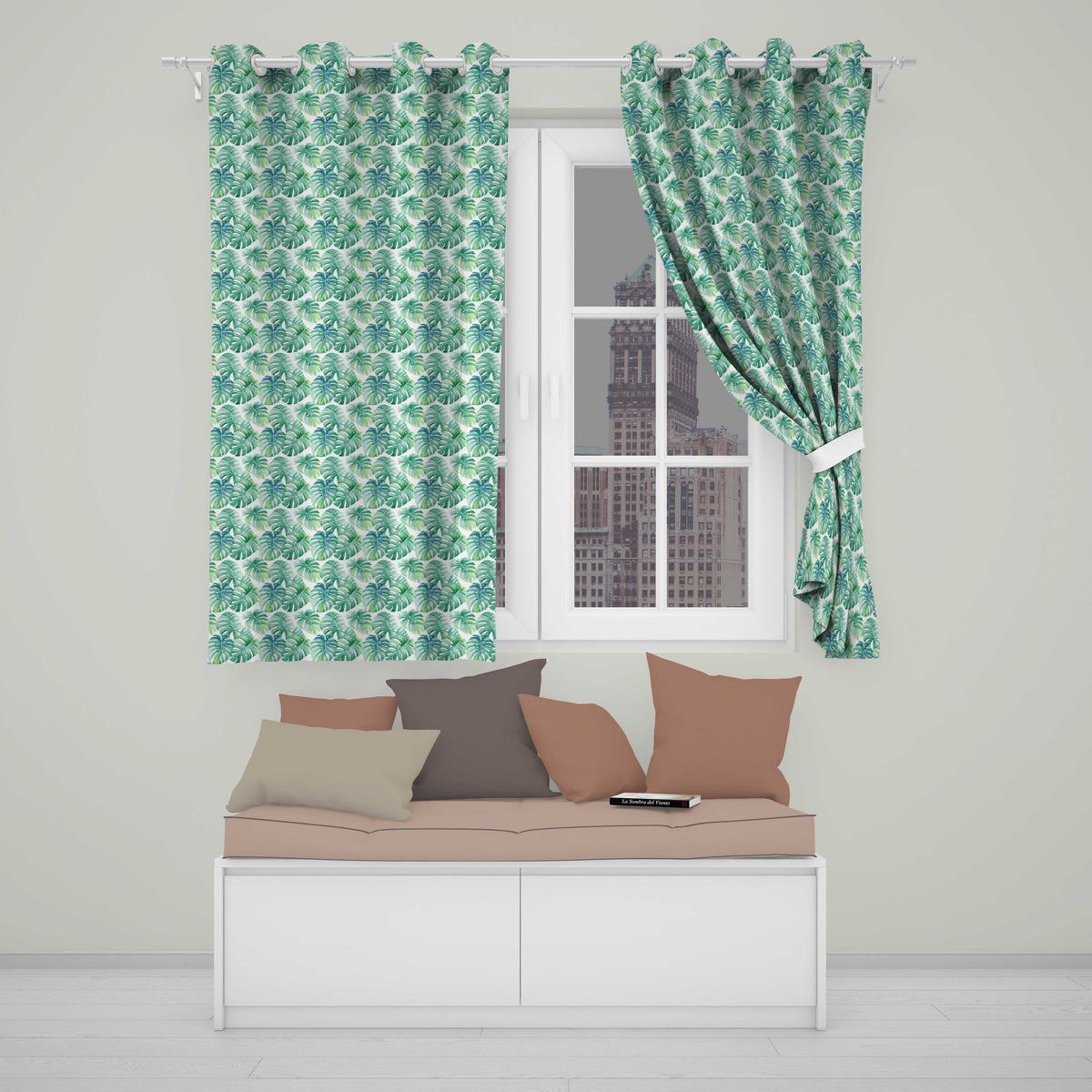 Green Tropical Monstera Leaves on White Background Seamless Pattern  Readymade Eyelet Ring Top Thermal 100% Blackout Curtains