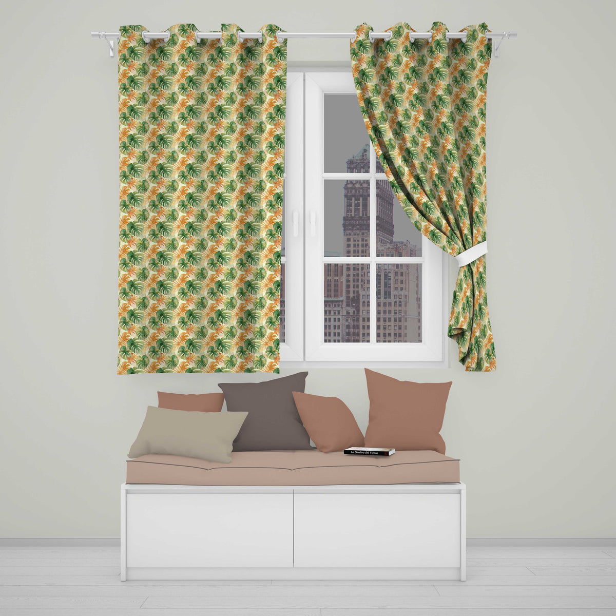 Elegant Monstera Leaves with Soft Neutral Background Seamless Pattern  Readymade Eyelet Ring Top Thermal 100% Blackout Curtains