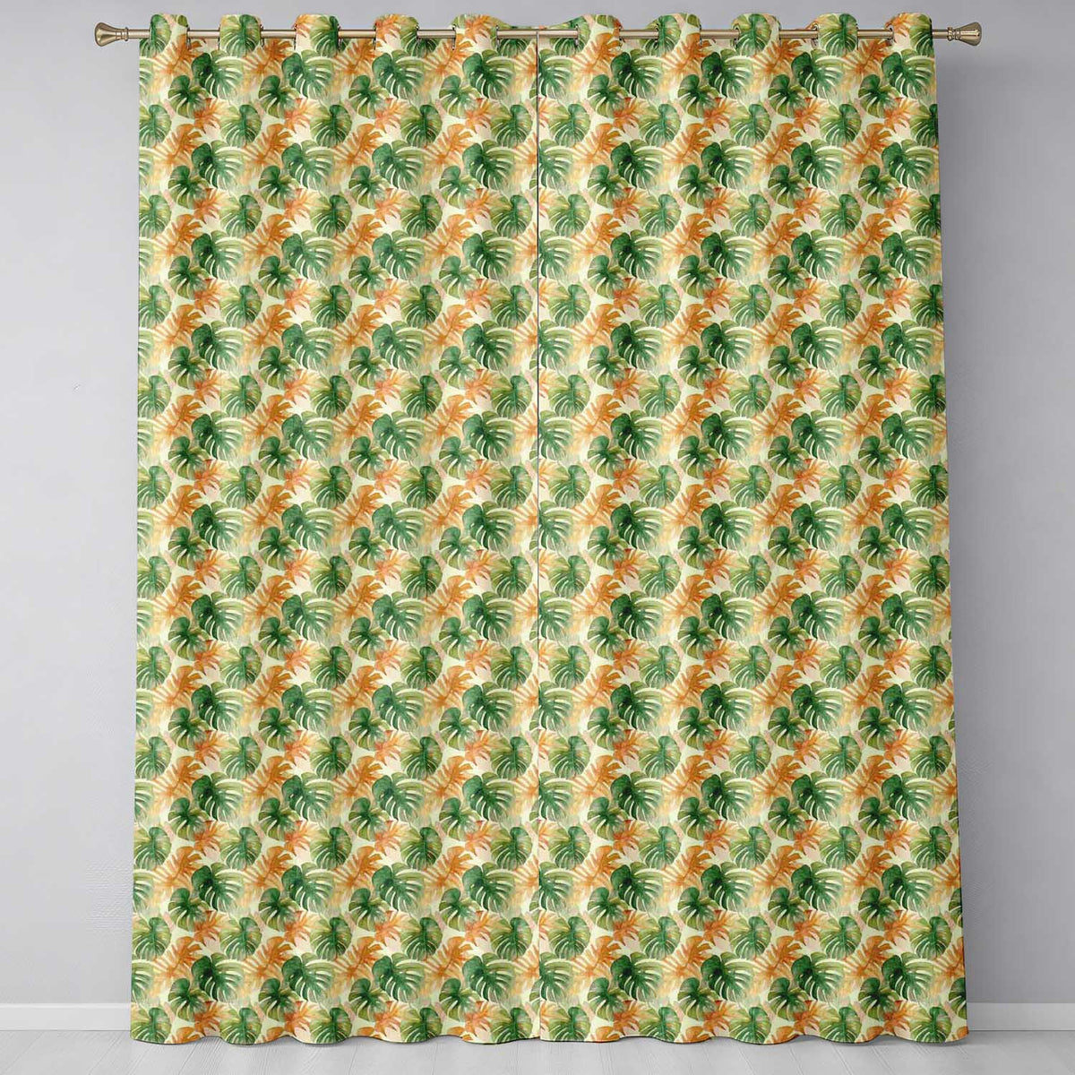 Elegant Monstera Leaves with Soft Neutral Background Seamless Pattern  Readymade Eyelet Ring Top Thermal 100% Blackout Curtains