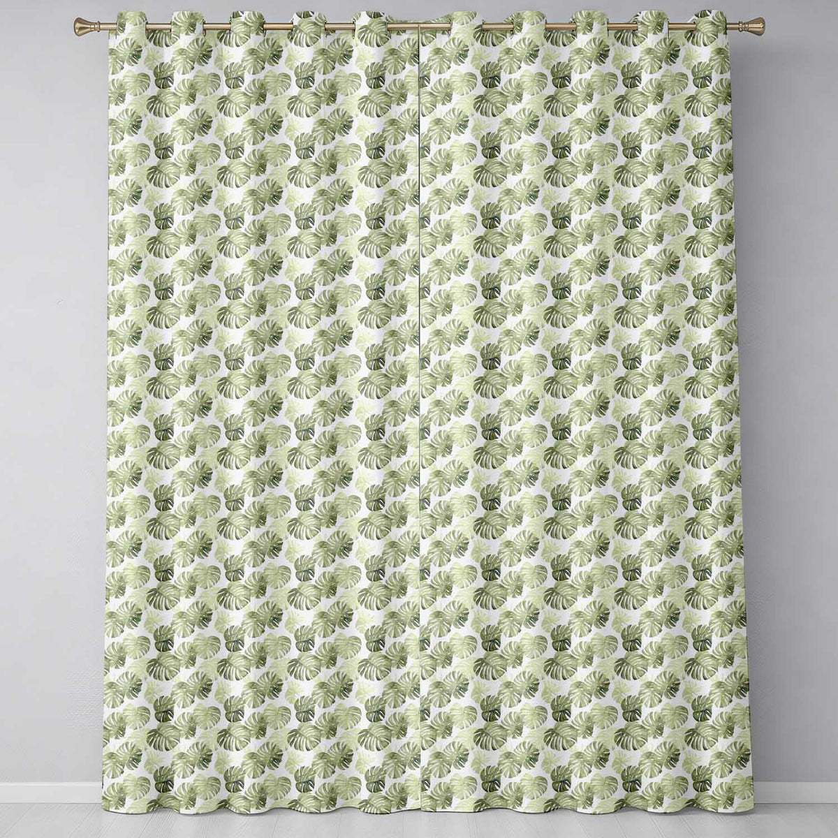 Fresh Watercolor Monstera Leaves in Soft Green Shades Seamless Pattern  Readymade Eyelet Ring Top Thermal 100% Blackout Curtains