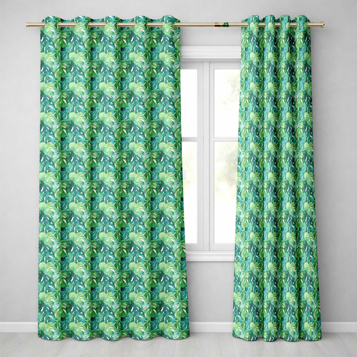 Pastel Tropical Monstera Leaves in Soft Pink and Green Seamless Pattern  Readymade Eyelet Ring Top Thermal 100% Blackout Curtains