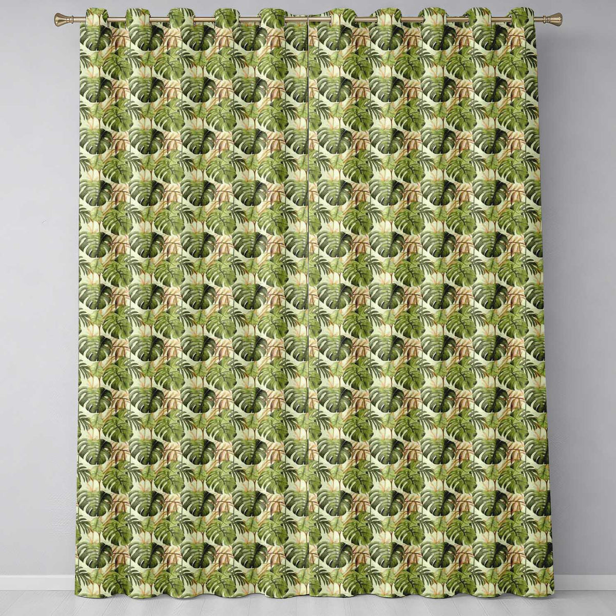 Layered Tropical Monstera and Palm Leaves Natural Green Seamless Pattern  Readymade Eyelet Ring Top Thermal 100% Blackout Curtains