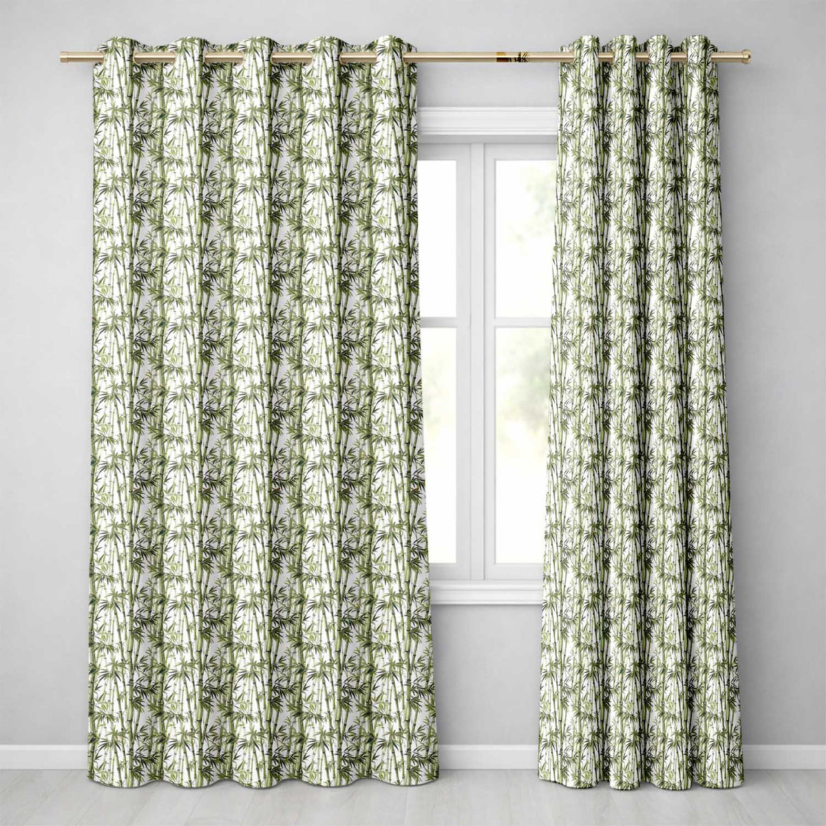 Realistic Green Bamboo Stems Dense Jungle Seamless Pattern  Readymade Eyelet Ring Top Thermal 100% Blackout Curtains