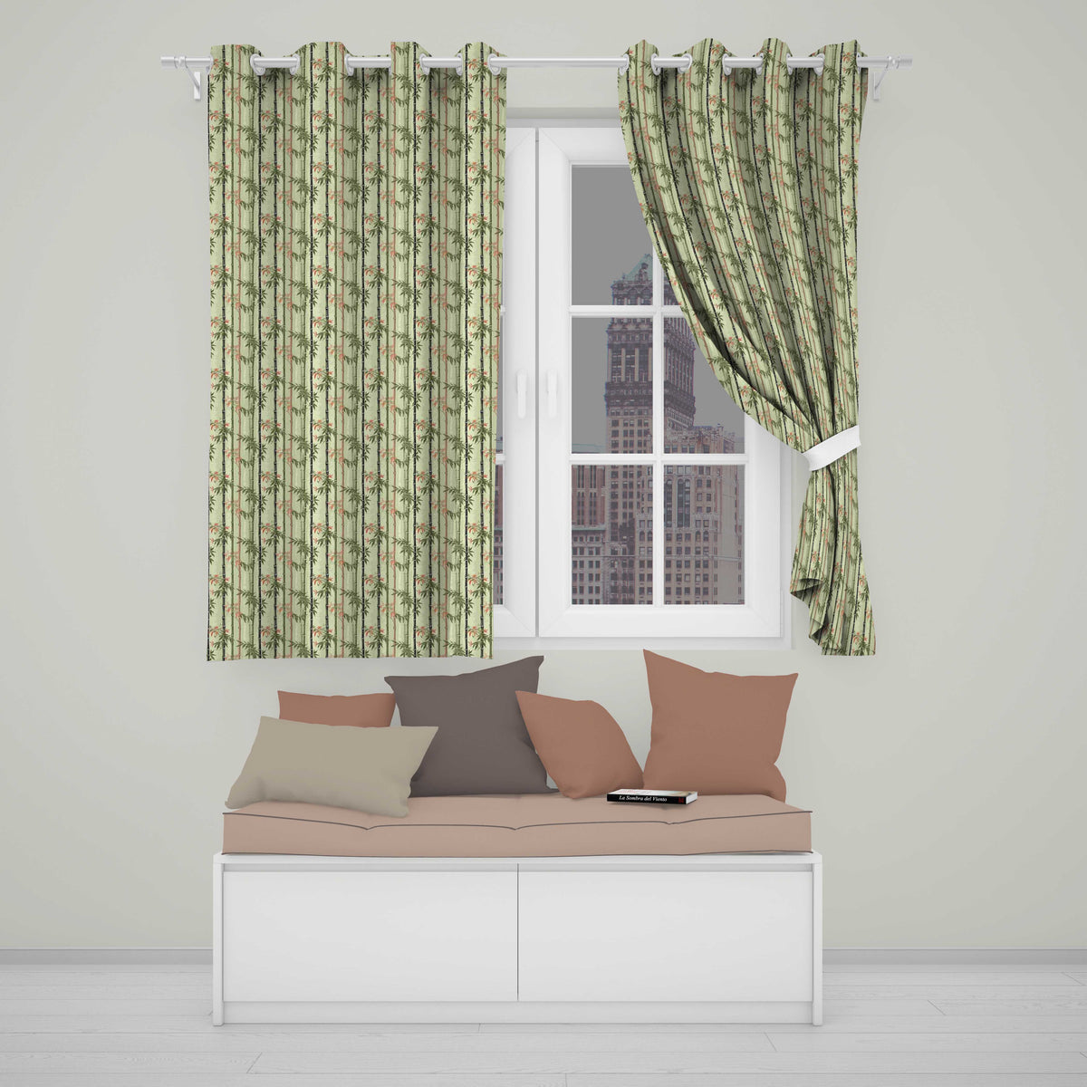 Soft Bamboo Stems with Delicate Leaves Pastel Background Seamless Pattern  Readymade Eyelet Ring Top Thermal 100% Blackout Curtains