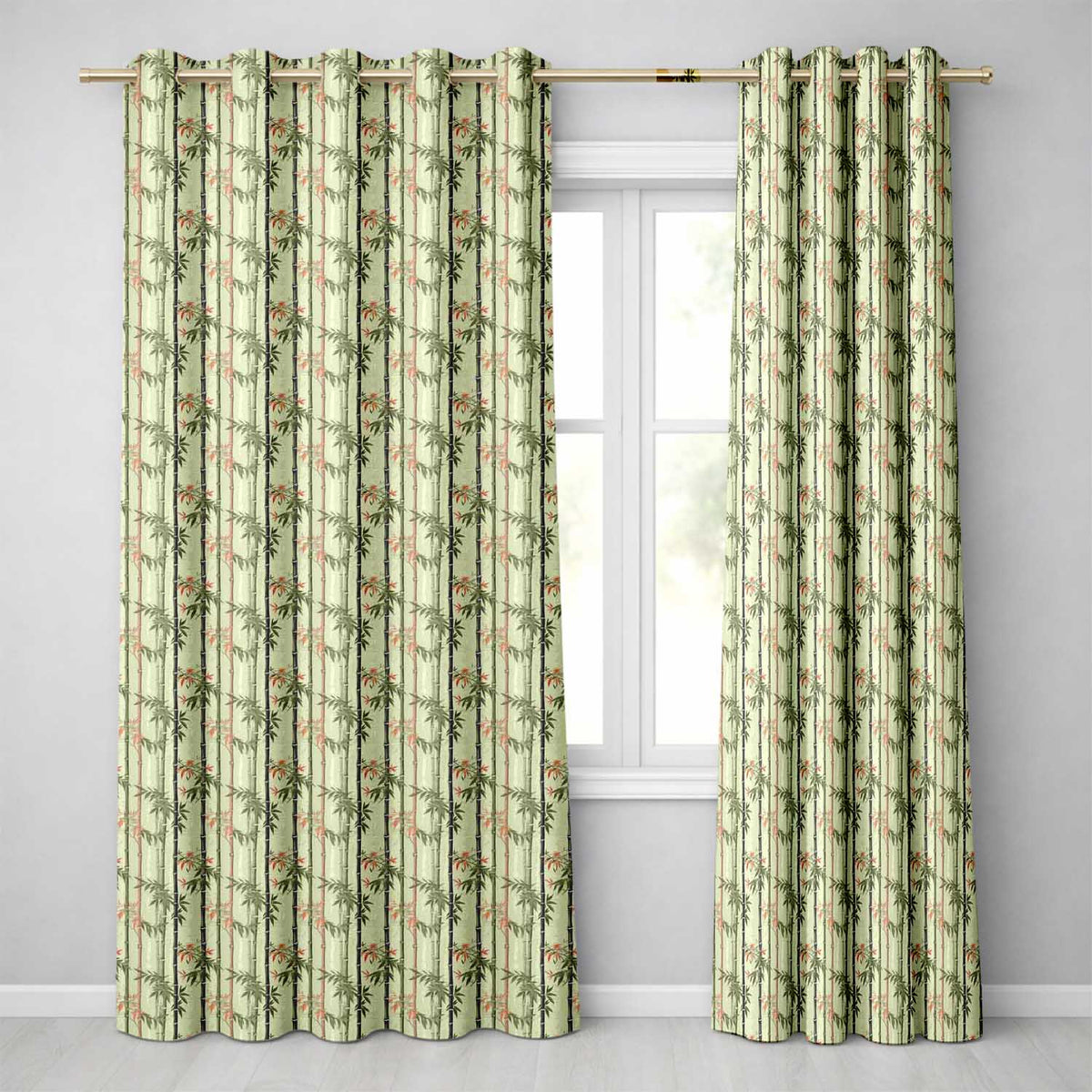 Soft Bamboo Stems with Delicate Leaves Pastel Background Seamless Pattern  Readymade Eyelet Ring Top Thermal 100% Blackout Curtains