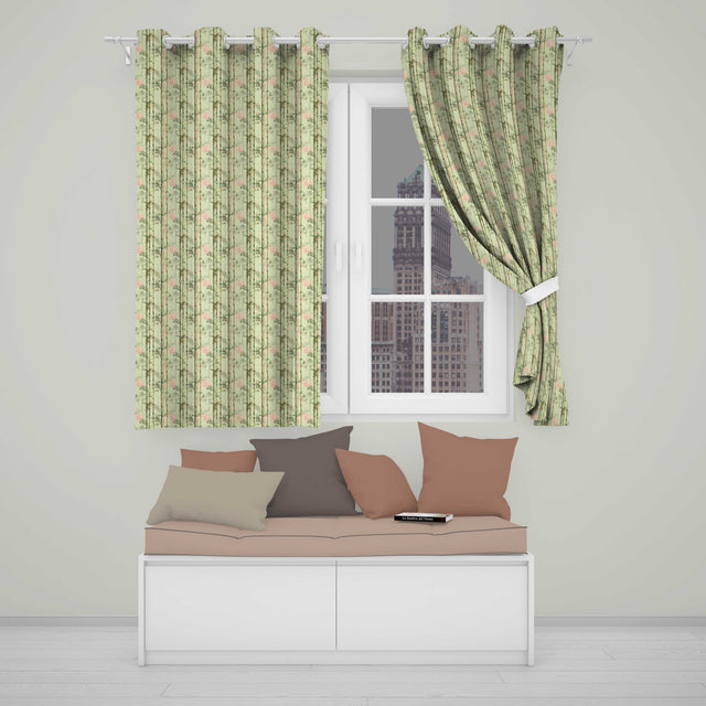 Elegant Bamboo Stems with Soft Beige Background Seamless Pattern  Readymade Eyelet Ring Top Thermal 100% Blackout Curtains