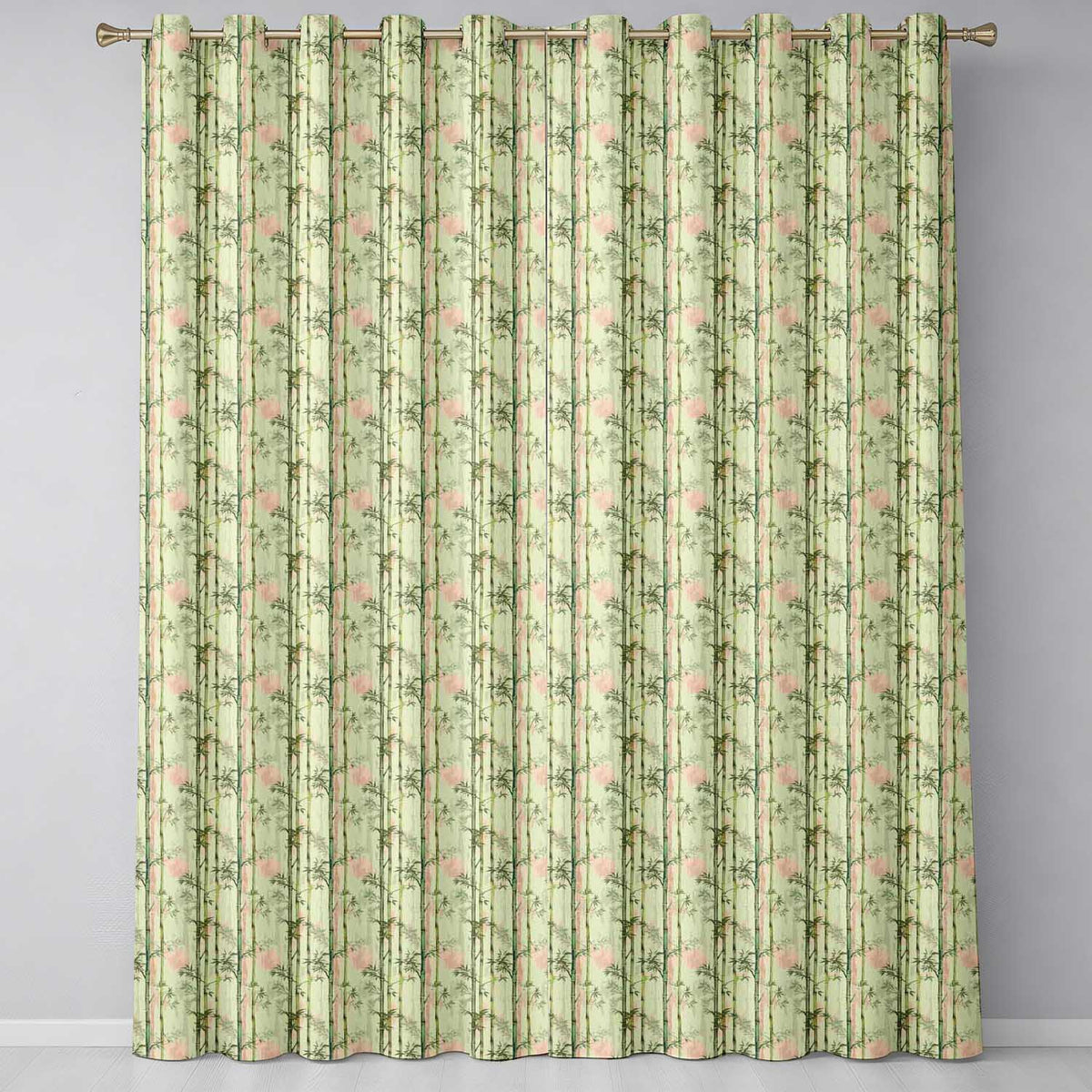 Elegant Bamboo Stems with Soft Beige Background Seamless Pattern  Readymade Eyelet Ring Top Thermal 100% Blackout Curtains