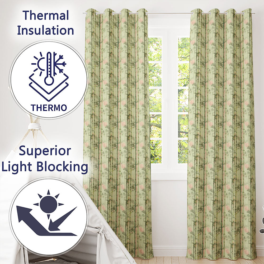 Elegant Bamboo Stems with Soft Beige Background Seamless Pattern  Readymade Eyelet Ring Top Thermal 100% Blackout Curtains