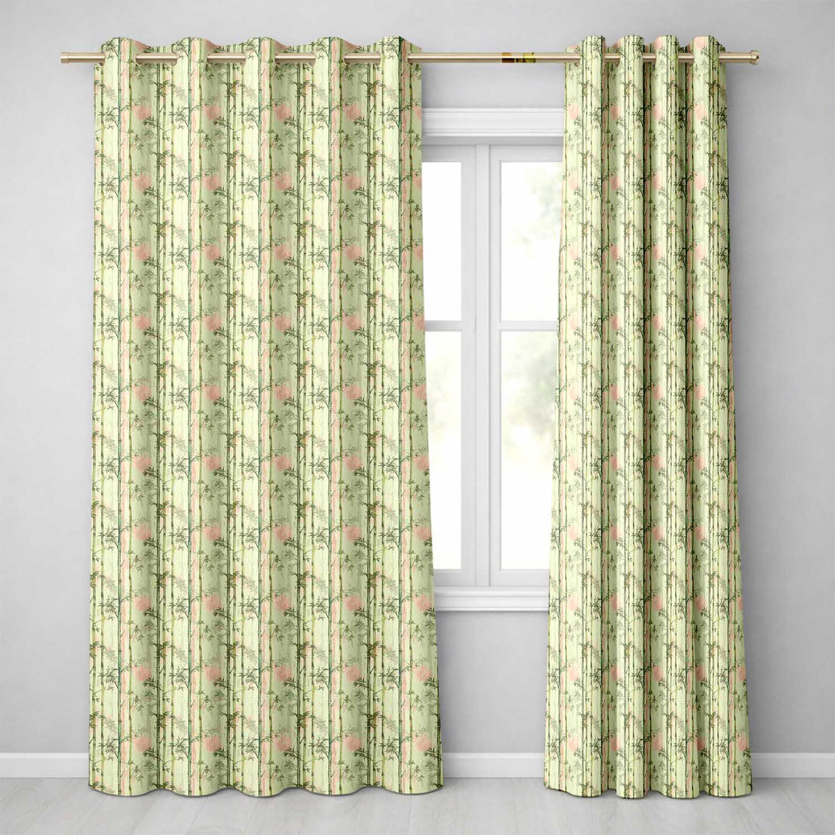 Elegant Bamboo Stems with Soft Beige Background Seamless Pattern  Readymade Eyelet Ring Top Thermal 100% Blackout Curtains