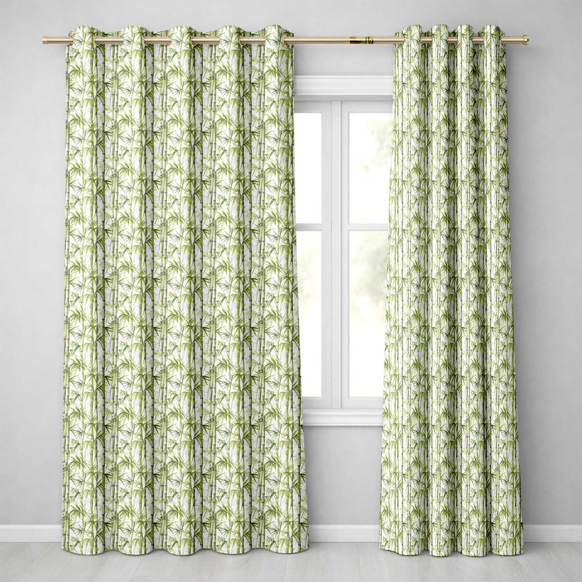 Light Green Bamboo Leaves with Soft White Background Seamless Pattern  Readymade Eyelet Ring Top Thermal 100% Blackout Curtains