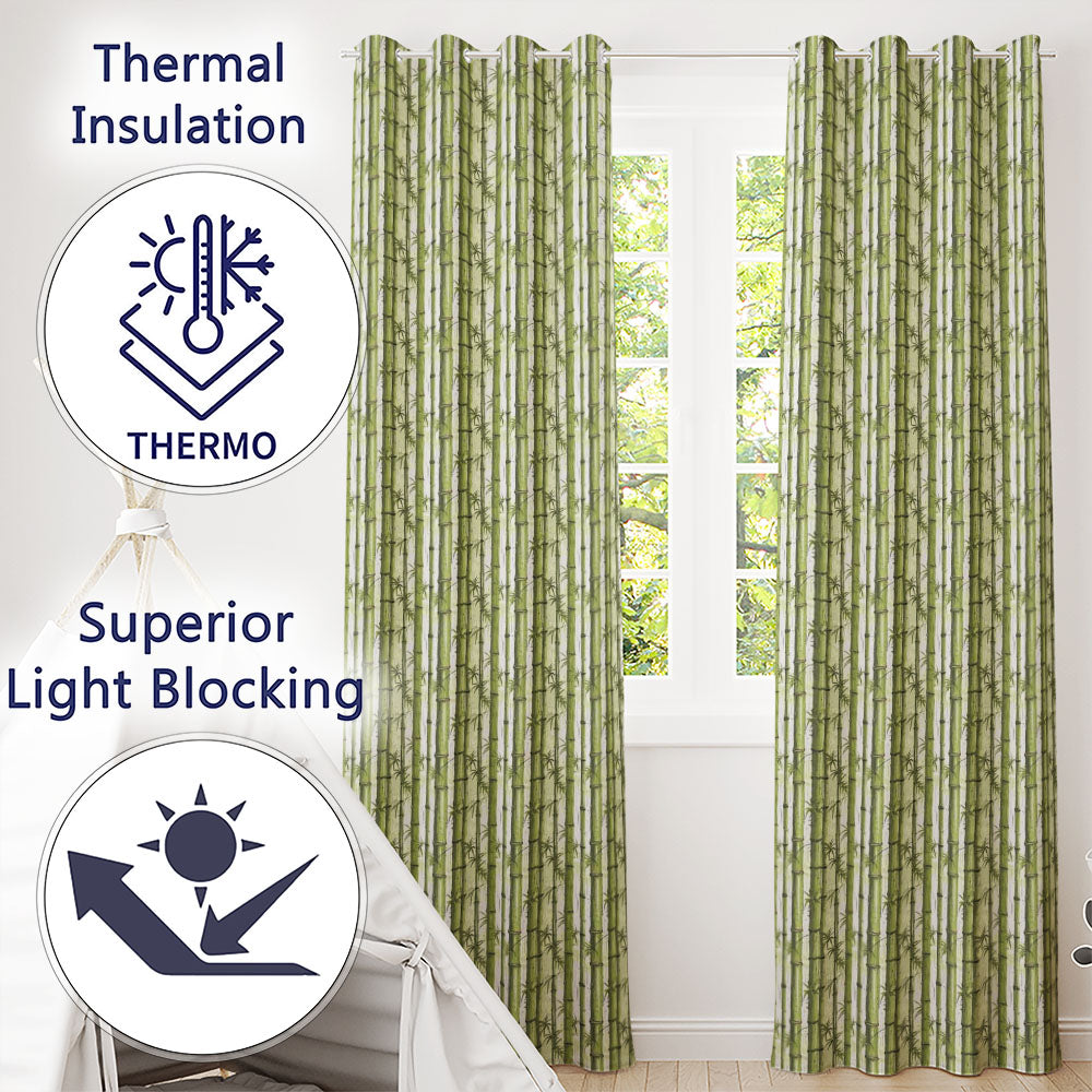 Natural Bamboo Stalks with Subtle Leaf Details Seamless Pattern  Readymade Eyelet Ring Top Thermal 100% Blackout Curtains