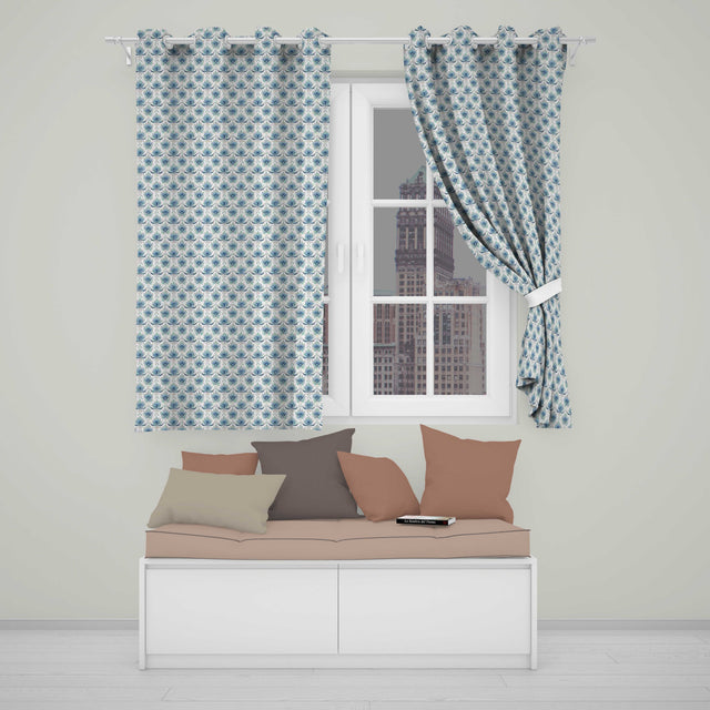 Soft Blue Lotus Style Floral Repeat Seamless Pattern  Readymade Eyelet Ring Top Thermal 100% Blackout Curtains