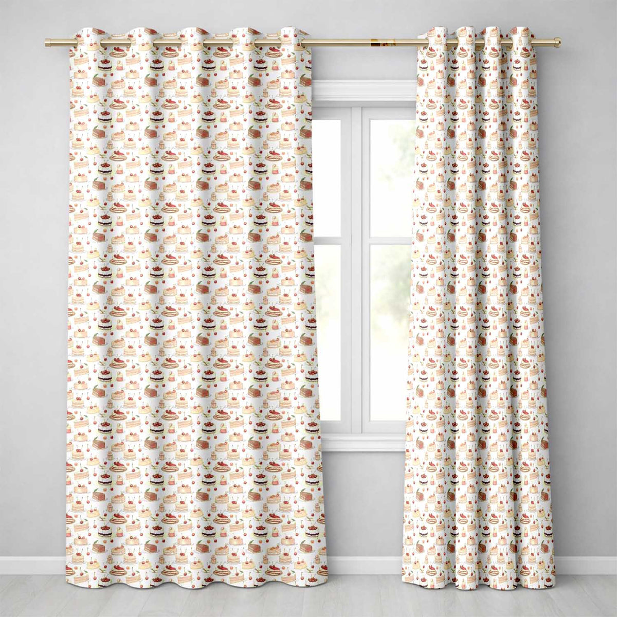 Vintage Cake and Cherry Dessert Seamless Pattern  Readymade Eyelet Ring Top Thermal 100% Blackout Curtains