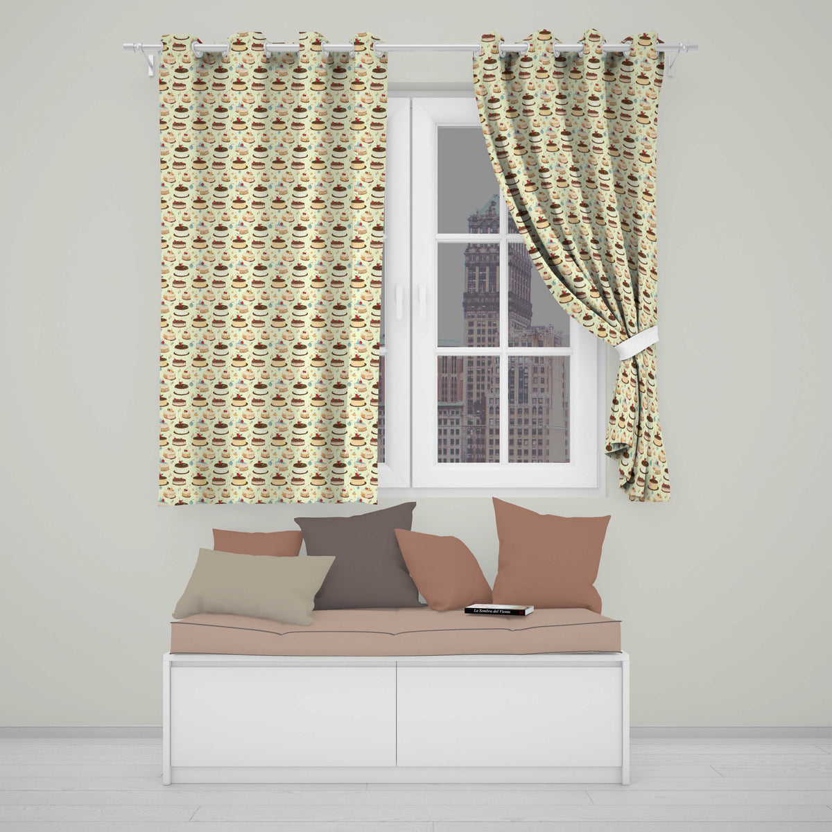 Cute Chocolate Vanilla Cake Mix Dessert Seamless Pattern  Readymade Eyelet Ring Top Thermal 100% Blackout Curtains