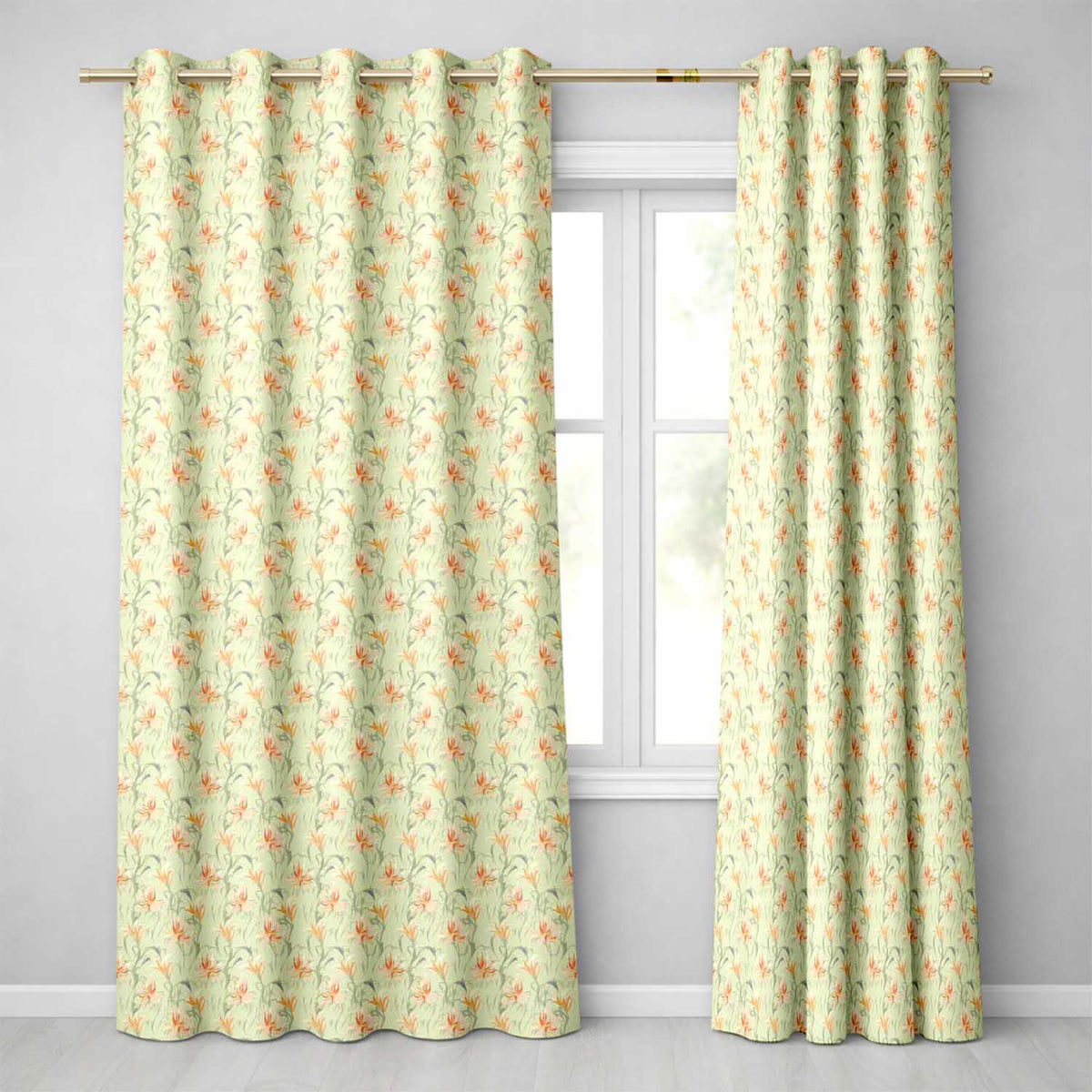Elegant Floral Lily Garden Soft Vintage Style Seamless Pattern  Readymade Eyelet Ring Top Thermal 100% Blackout Curtains