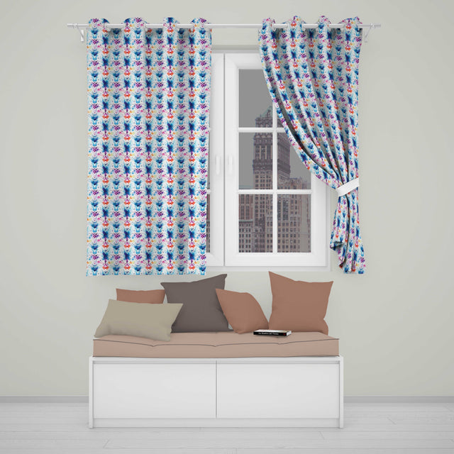 Blue Purple Watercolor Floral Abstract Artistic Seamless Pattern  Readymade Eyelet Ring Top Thermal 100% Blackout Curtains