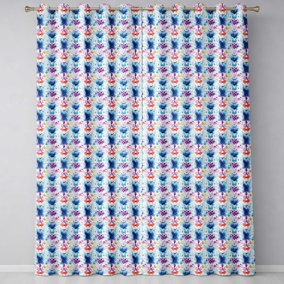 Blue Purple Watercolor Floral Abstract Artistic Seamless Pattern  Readymade Eyelet Ring Top Thermal 100% Blackout Curtains