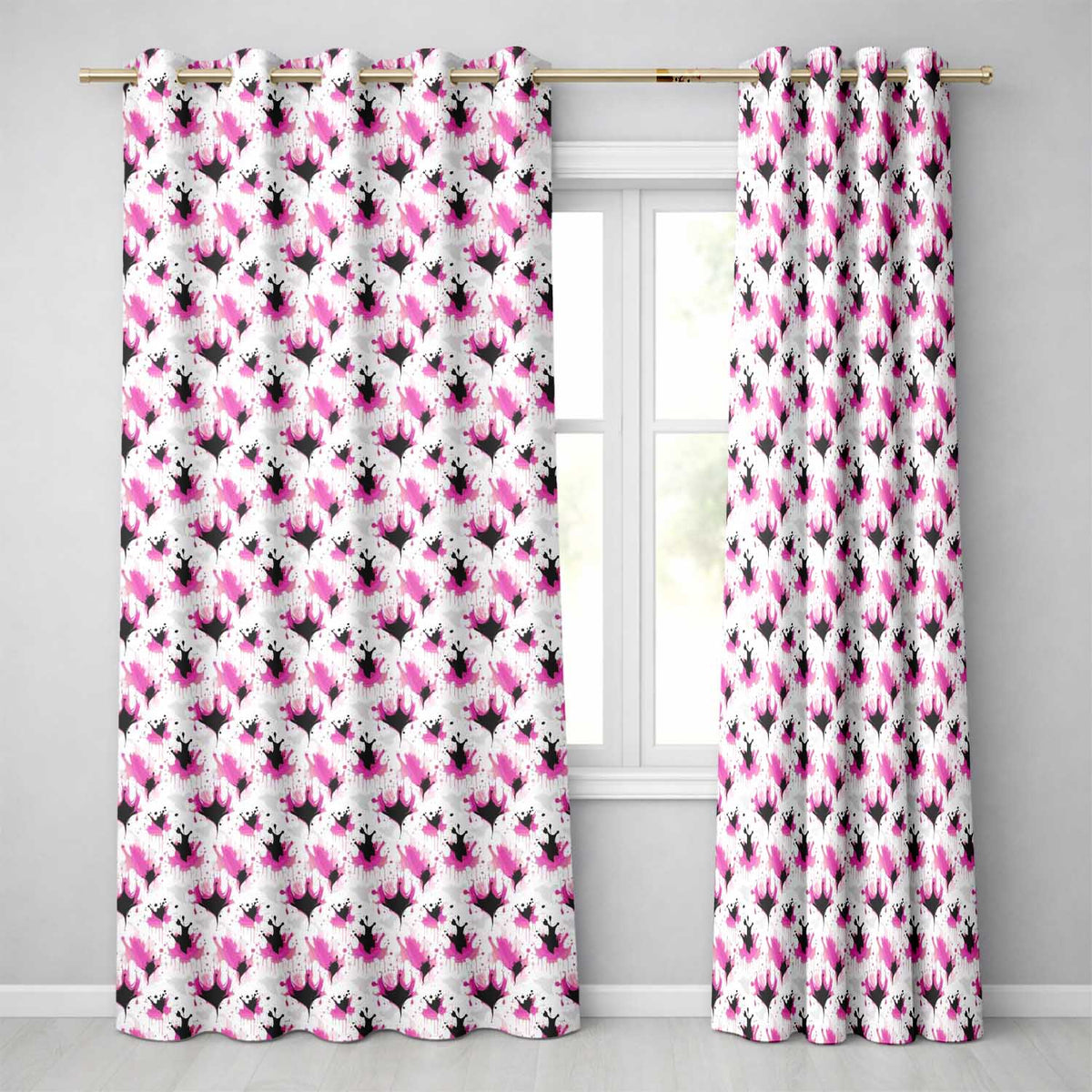 Pink Black Ink Blot Splash Modern Abstract Seamless Pattern  Readymade Eyelet Ring Top Thermal 100% Blackout Curtains