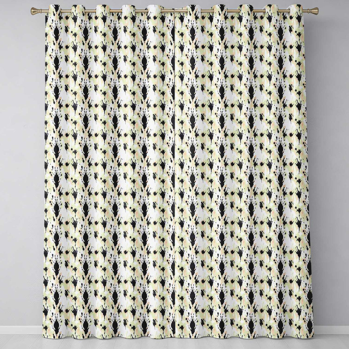 Neutral Beige Black Ink Splash Abstract Artistic Seamless Pattern  Readymade Eyelet Ring Top Thermal 100% Blackout Curtains