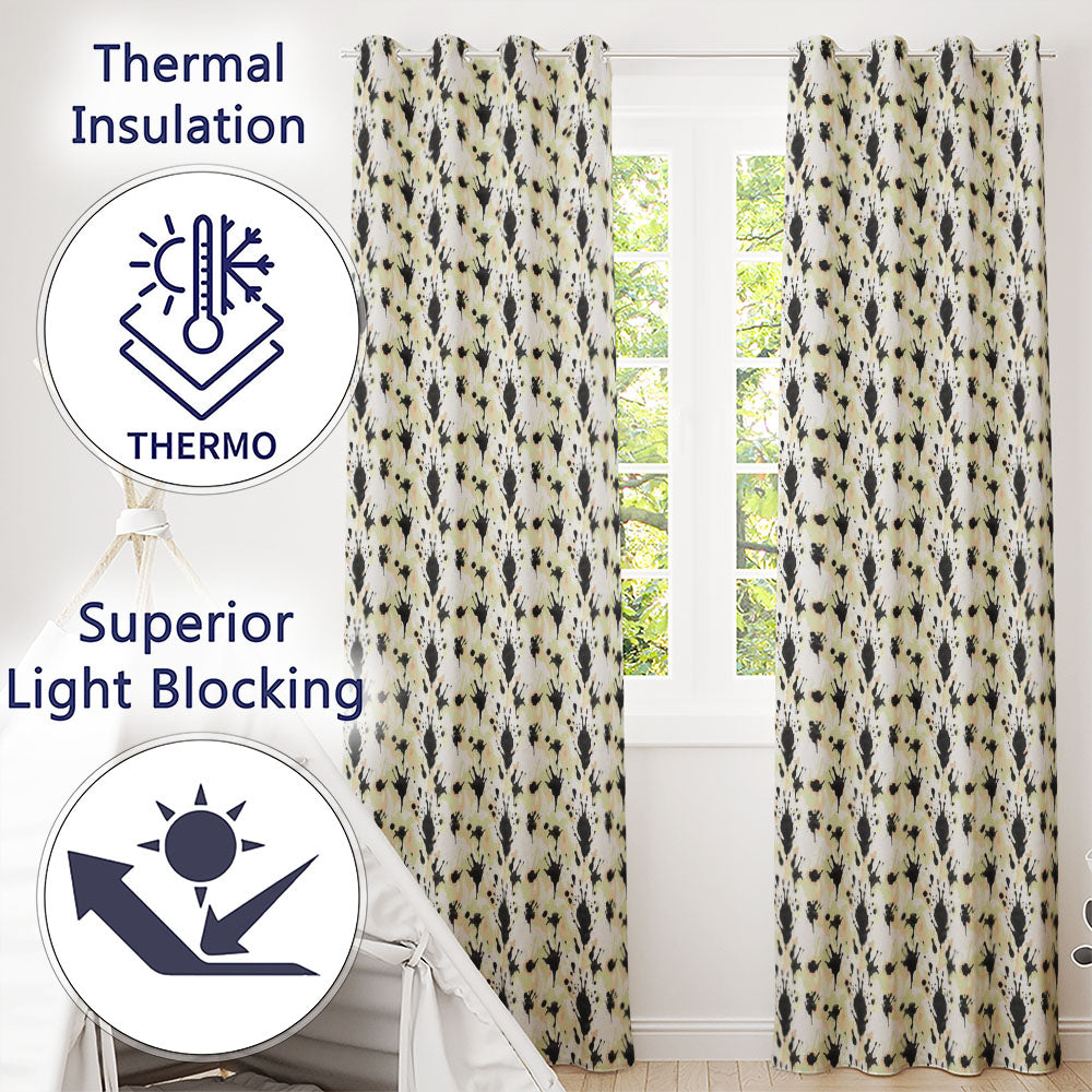 Neutral Beige Black Ink Splash Abstract Artistic Seamless Pattern  Readymade Eyelet Ring Top Thermal 100% Blackout Curtains