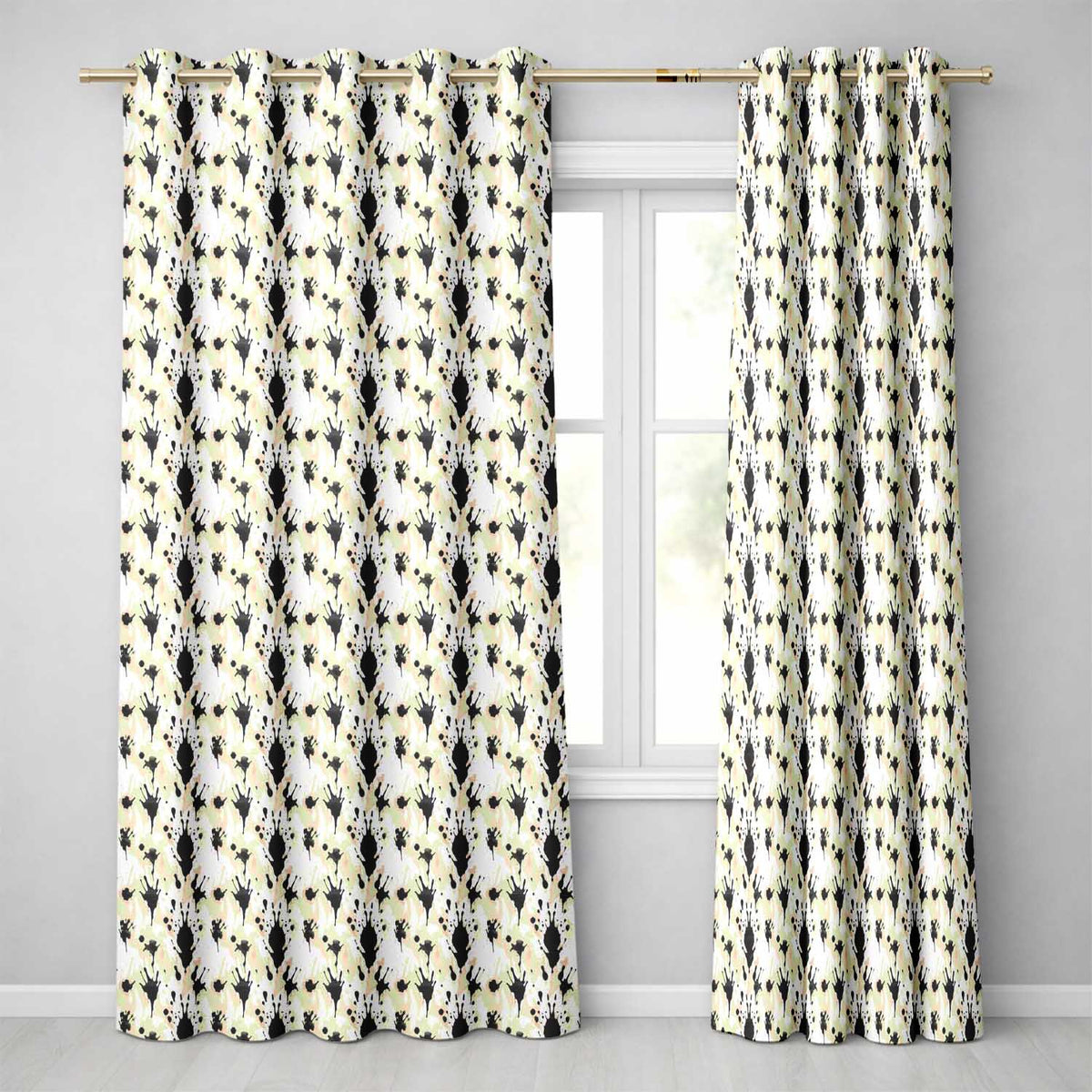 Neutral Beige Black Ink Splash Abstract Artistic Seamless Pattern  Readymade Eyelet Ring Top Thermal 100% Blackout Curtains