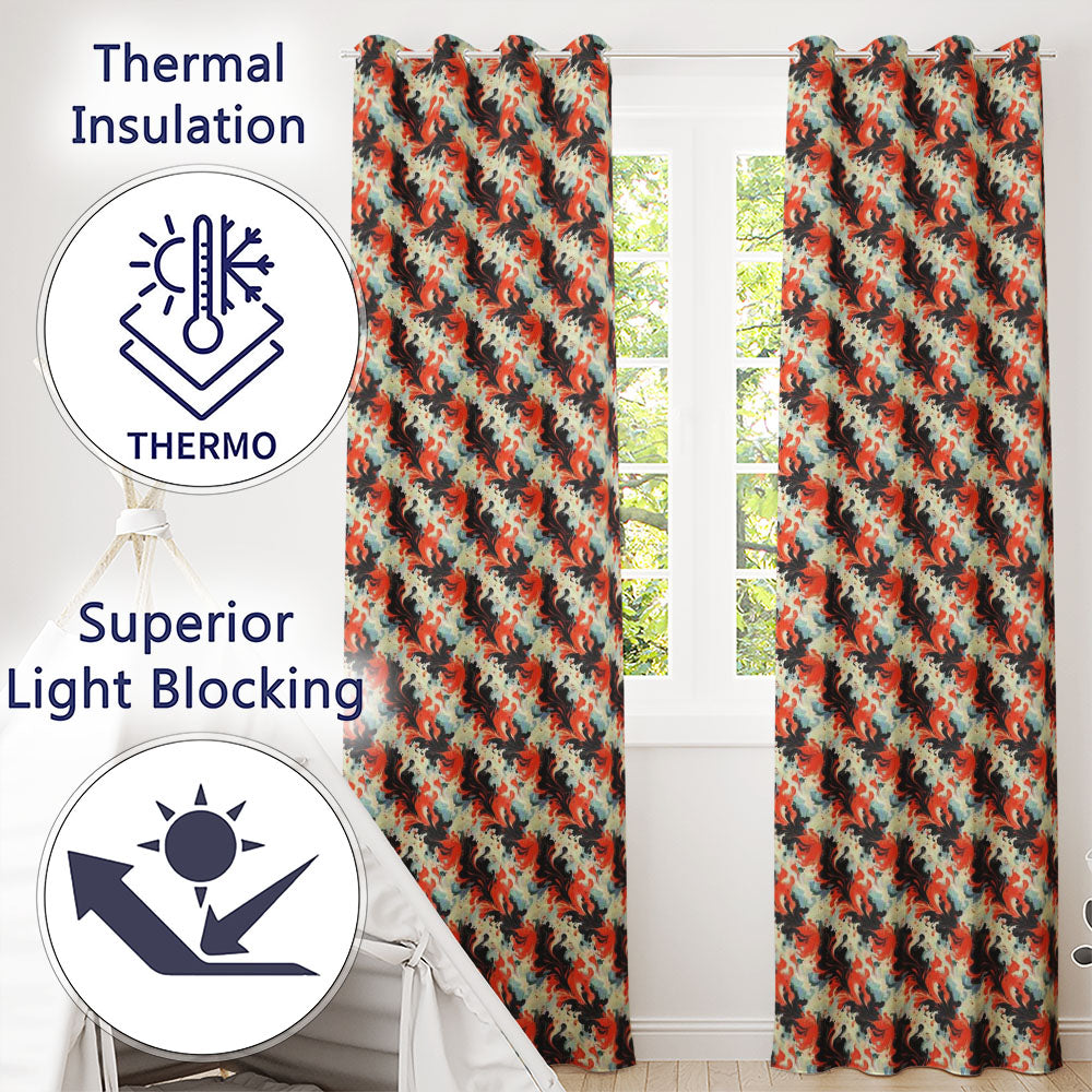 Abstract Orange Black Fluid Marble Swirl Seamless Pattern  Readymade Eyelet Ring Top Thermal 100% Blackout Curtains