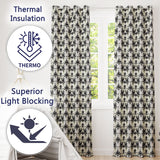 Black Damask Silhouette Ornamental Seamless Pattern  Readymade Eyelet Ring Top Thermal 100% Blackout Curtains