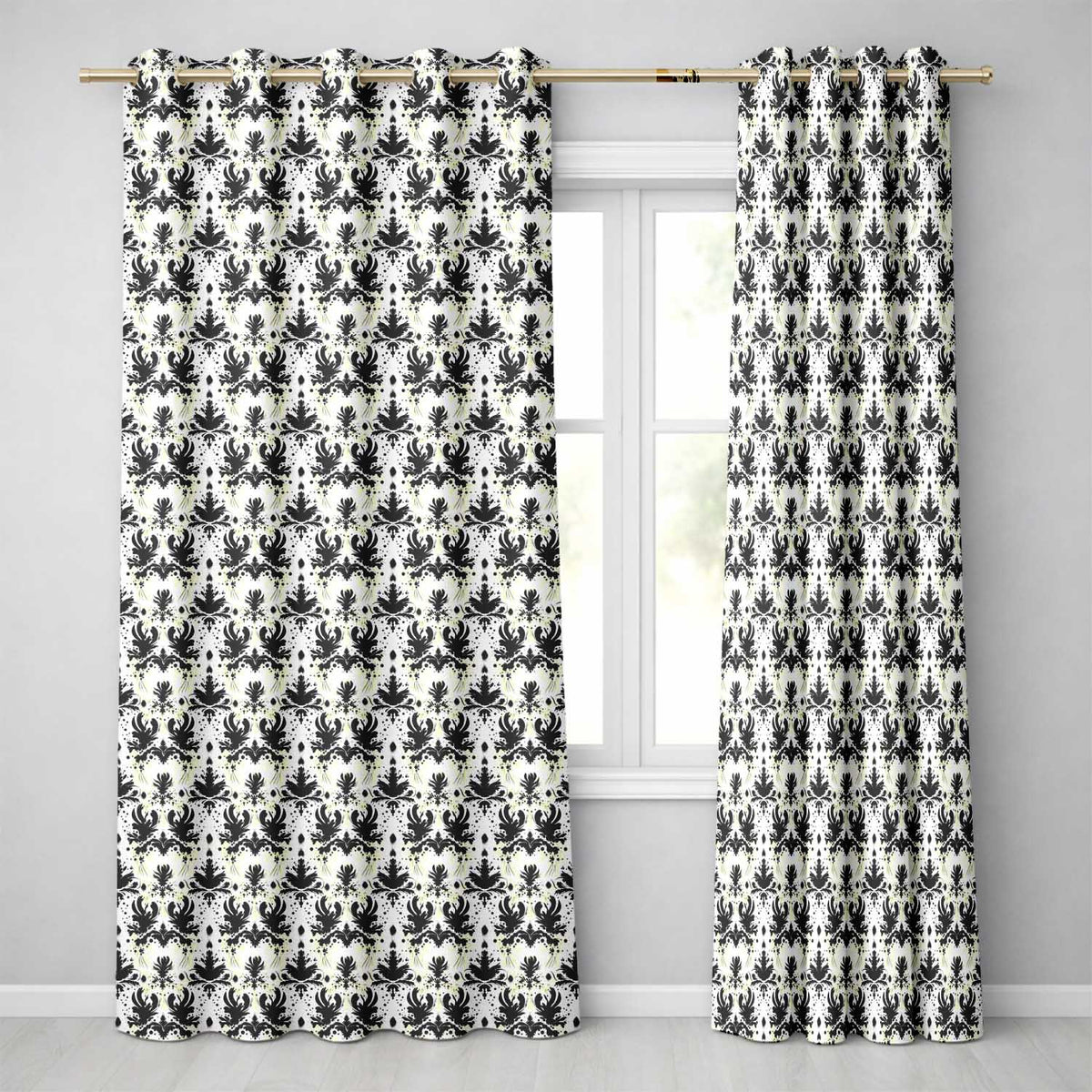 Black Damask Silhouette Ornamental Seamless Pattern  Readymade Eyelet Ring Top Thermal 100% Blackout Curtains