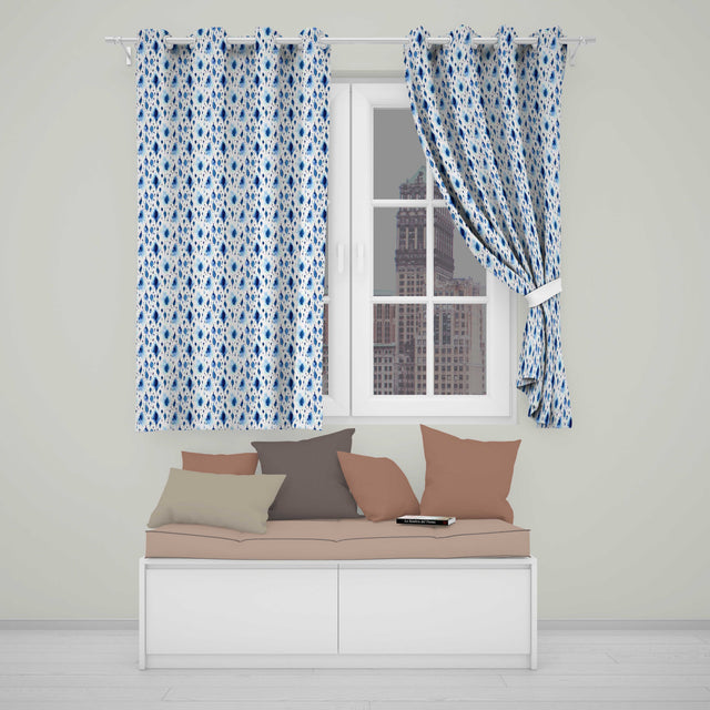 Blue Watercolour Droplet Abstract Seamless Pattern  Readymade Eyelet Ring Top Thermal 100% Blackout Curtains