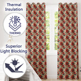 Red Floral Vintage Garden Seamless Pattern  Readymade Eyelet Ring Top Thermal 100% Blackout Curtains