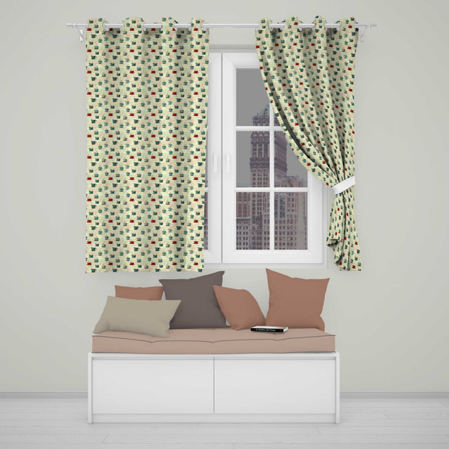 Blue Red Coffee Cups Artistic Texture Seamless Pattern  Readymade Eyelet Ring Top Thermal 100% Blackout Curtains