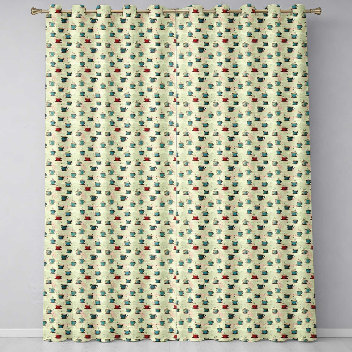 Blue Red Coffee Cups Artistic Texture Seamless Pattern  Readymade Eyelet Ring Top Thermal 100% Blackout Curtains