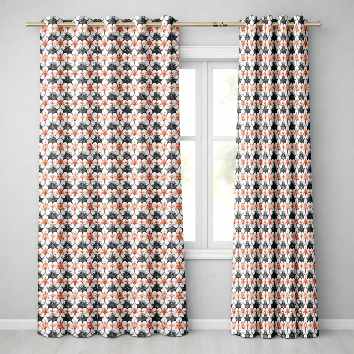 Ornate Floral Tile Pattern with Red Accents Seamless Pattern  Readymade Eyelet Ring Top Thermal 100% Blackout Curtains
