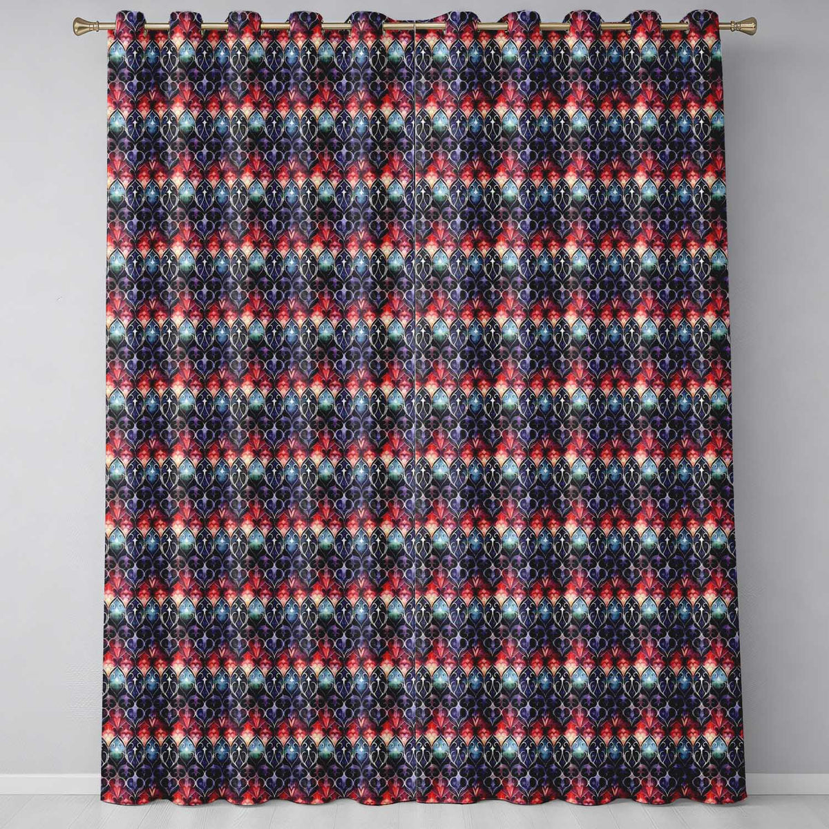 Elegant Gothic Floral Motif Red Blue and Purple Seamless Pattern  Readymade Eyelet Ring Top Thermal 100% Blackout Curtains