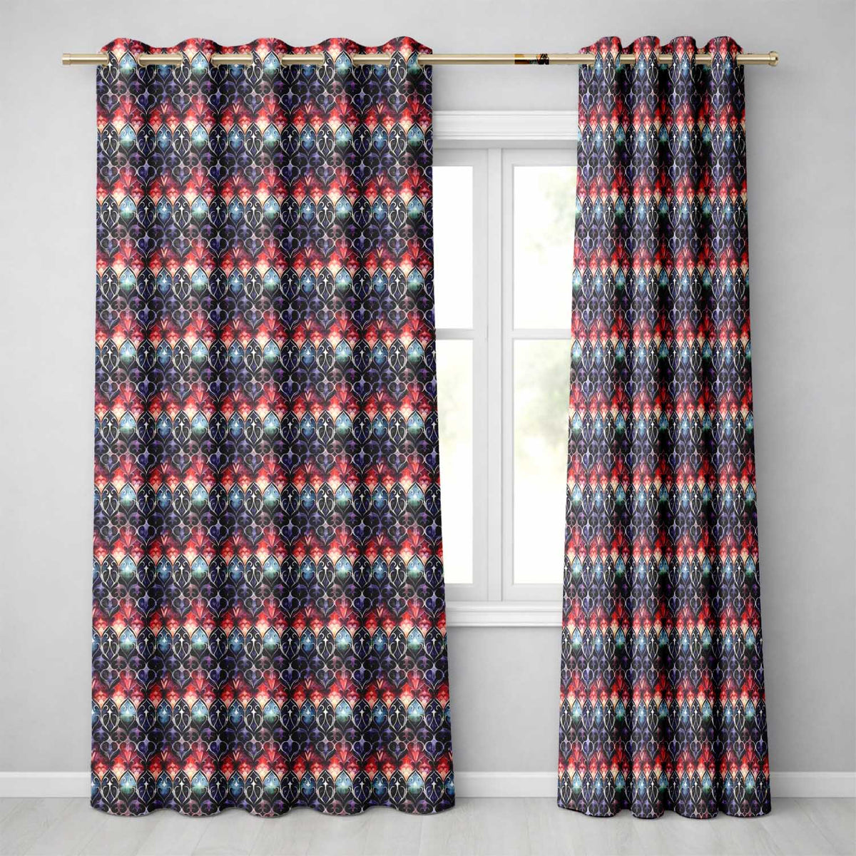 Elegant Gothic Floral Motif Red Blue and Purple Seamless Pattern  Readymade Eyelet Ring Top Thermal 100% Blackout Curtains
